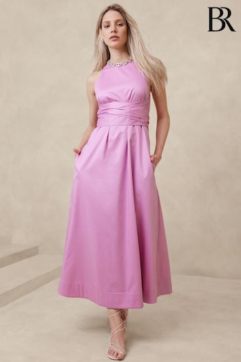 Banana Republic Pink Stretch Cotton Poplin Maxi Dress (E02658) | £175