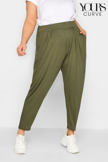 Yours Curve Green Double Pleated Harem Trousers Straight-Leg (E02668) | £23