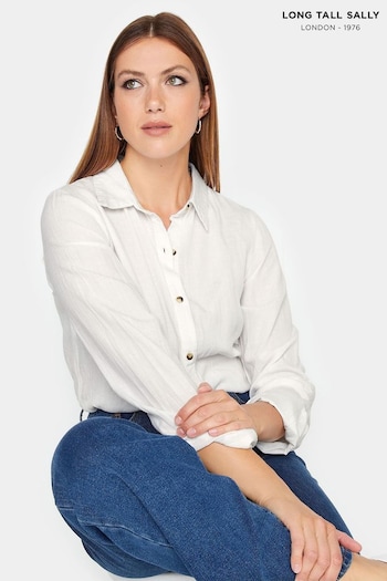 Long Tall Sally White Long Sleeve Linen Shirt (E02678) | £27