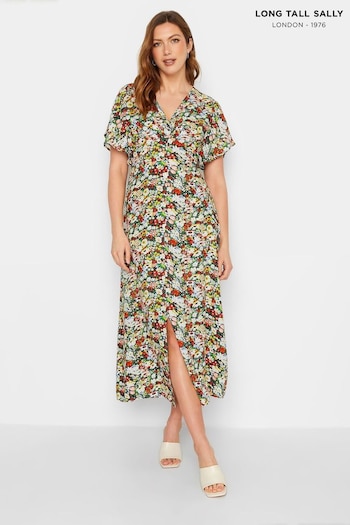 Long Tall Sally Yellow Floral Split Front Maxi Pink Dress (E02685) | £34