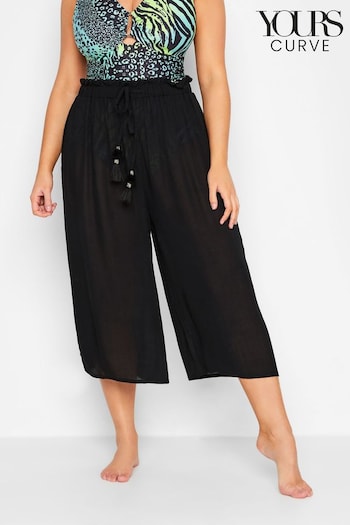 Yours Curve Black Tassel Detail Wide Leg Beach Culottes (E02690) | £24
