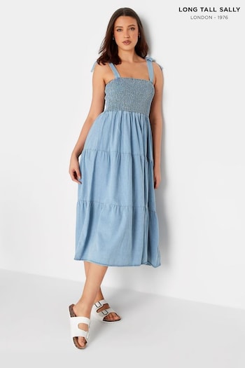 Long Tall Sally Blue Shirred Tiered Dress (E02691) | £39