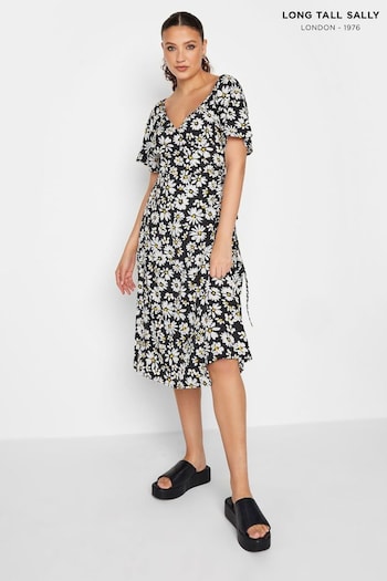 Long Tall Sally Black Daisy Print Wrap Dress (E02701) | £34