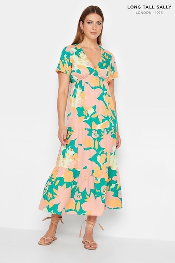 Long Tall Sally Green Floral Tiered Midi Dress (E02708) | £37