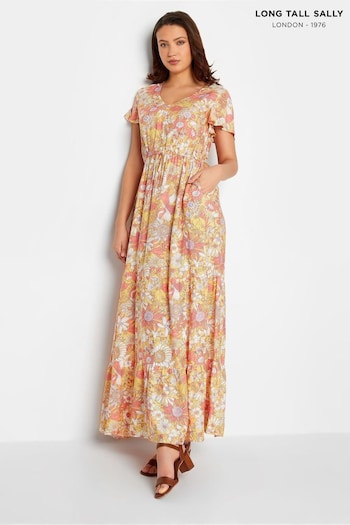 Long Tall Sally Orange Pastel Floral Maxi Dress (E02709) | £45