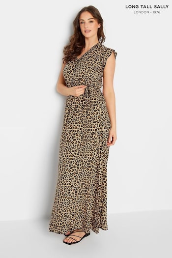 Long Tall Sally Brown Animal Print Frill Sleeve Maxi Dress (E02712) | £45