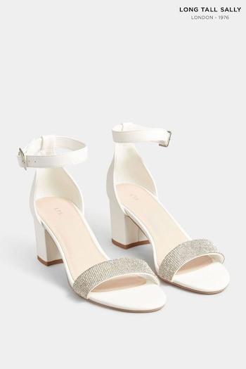Long Tall Sally White Block Heel Diamante Clarks Sandals (E02713) | £50