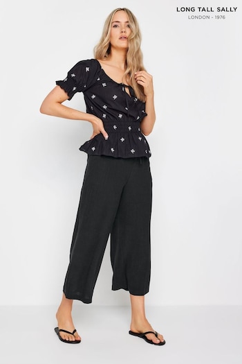 Long Tall Sally Black Linen Blend Cropped Printed Trousers (E02716) | £34