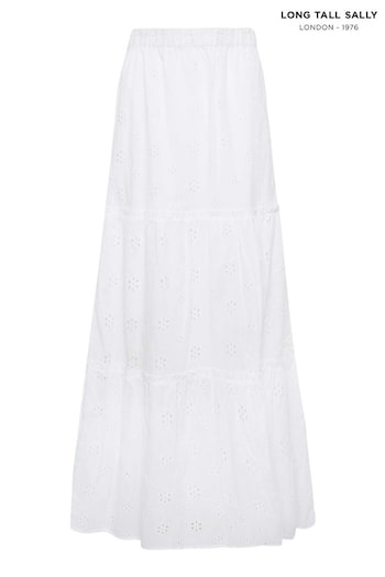 Long Tall Sally White Broderie Anglaise Tiered Maxi Skirt (E02717) | £39