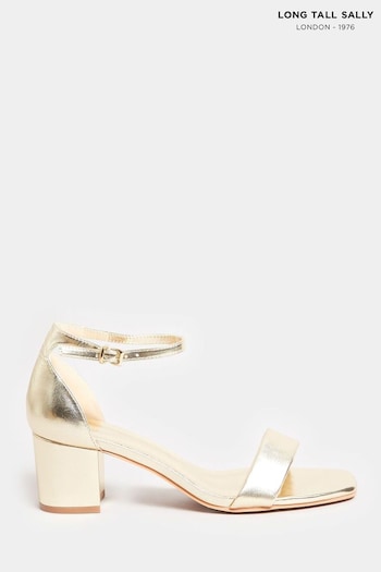 Long Tall Sally Gold Faux Leather Block Heel Weller Sandals (E02718) | £39