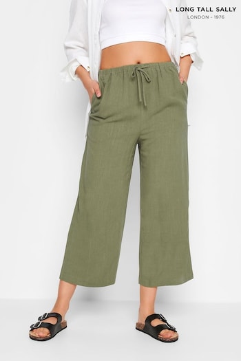 Long Tall Sally Green Linen Blend Cropped Trousers (E02720) | £34
