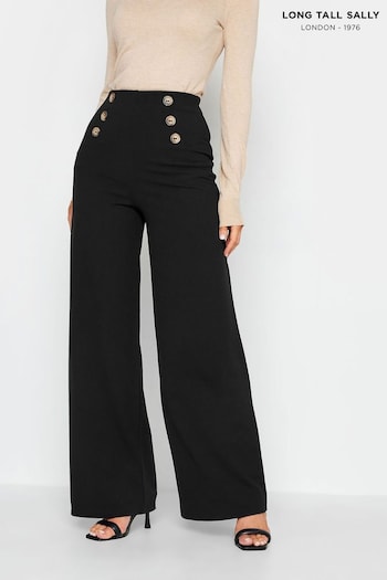 Long Tall Sally Black Button Detail Wide Leg Trousers pleated (E02723) | £39