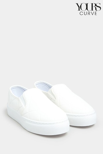 Yours Curve White Extra-Wide Fit Quilted Slip On Trainers (E02754) | £28