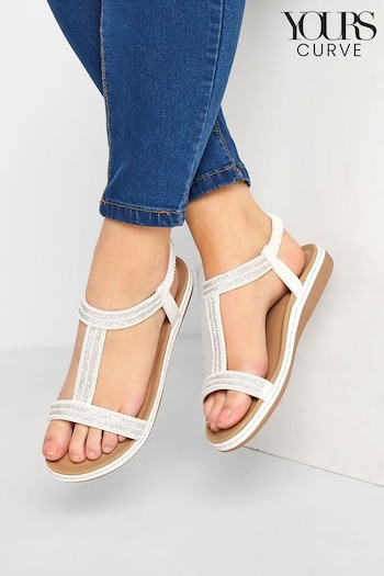 Yours Curve White Lilly Wide Fit Wide Fit Diamante Flower grigio Sandals (E02755) | £29