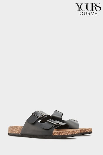 Yours Curve Black Extra Wide Fit Wide Fit Diamante Flower Sandals (E02760) | £24