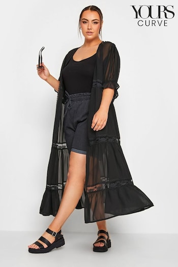 Yours Curve Black Limited Tiered Embroidered Trim Cover-Up (E02761) | £31