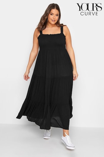 Yours Curve Black Shirred Strappy Sundress (E02764) | £31