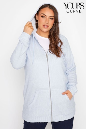Yours Curve Blue Soft Touch Ribbed Zip Through Hoodie (E02765) | £29
