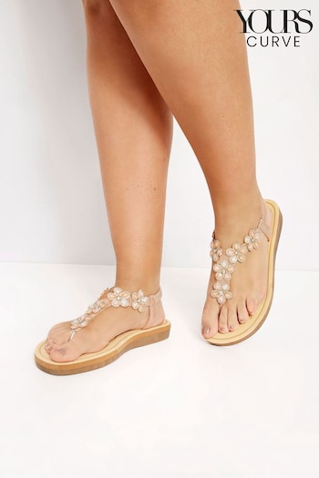 Yours Curve Gold Extra Wide Fit Wide Fit Diamante Flower Sandals (E02772) | £29