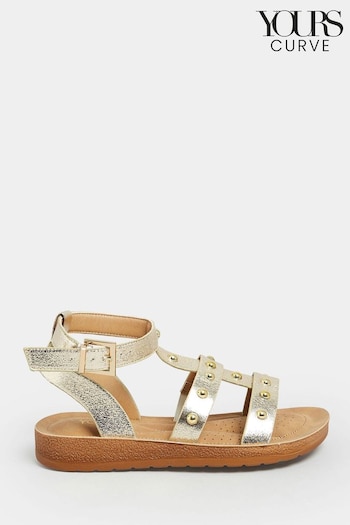 Yours Curve Gold Extra Wide Fit Studded Gladiator Sandals (E02774) | £31