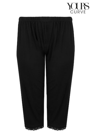 Yours Curve Black Lace Trim Cropped Pyjamas (E02784) | £18