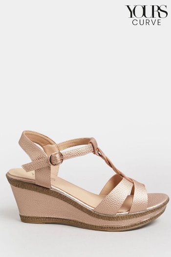 Yours Curve Gold Extra Wide Fit Cross Strap Wedges Heels (E02790) | £39