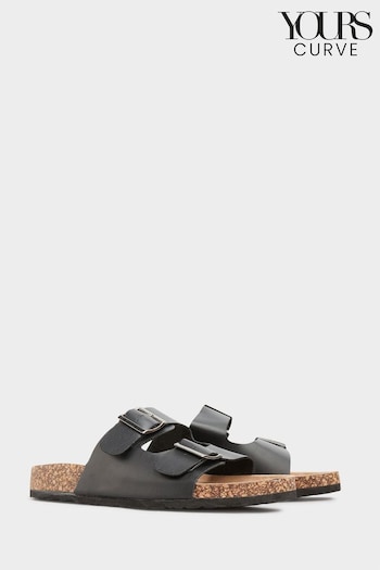 Yours Curve Black Wide Fit Wide Fit Diamante Flower Sandals (E02793) | £24
