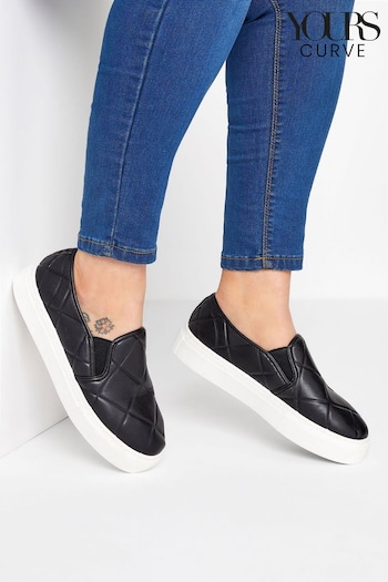 Yours Curve Black Extra-Wide Fit Quilted Slip On Trainers (E02796) | £28