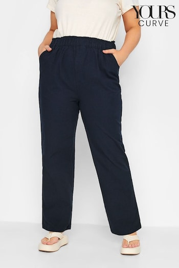 Yours Curve Blue Cool Cotton Wide Leg Trousers Slinky (E02802) | £27