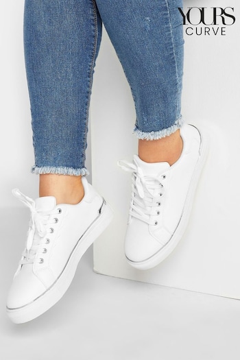 Yours Curve White Extra Wide Fit Hardware Scallop Trainers (E02804) | £37