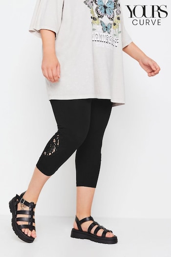 Yours Curve Black Lace Stretched Cropped Leggings pantaloncino (E02806) | £20