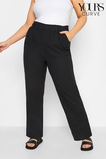 Yours Curve Black Cool Cotton Wide Leg Trousers Slinky (E02836) | £27