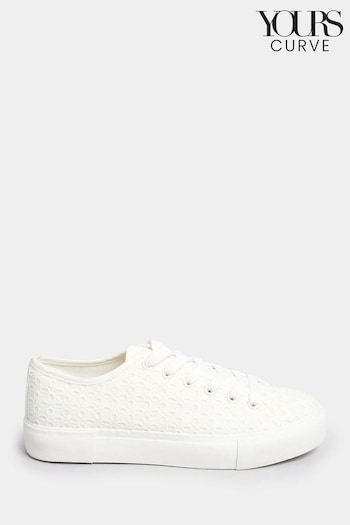 Yours Curve White Wide Fit Broderie Anglaise Trainers (E02837) | £31