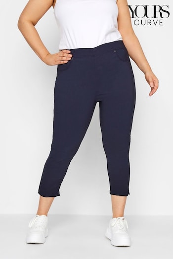 Yours Curve Blue Bengaline Cropped Stetch Pull-Ons Reveals Trousers (E02851) | £27