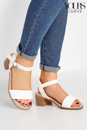 Yours Curve White Extra Wide Fit Strappy Low Heel Sandals (E02855) | £34