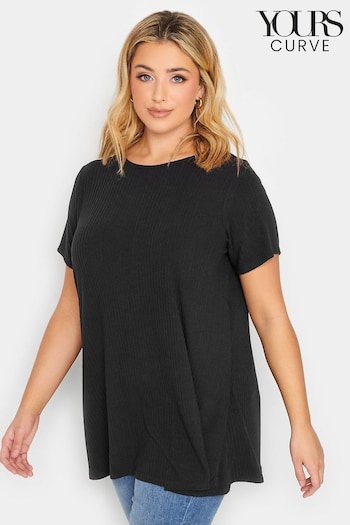 Yours Curve Black Ribbed T-Shirt (E02861) | £20