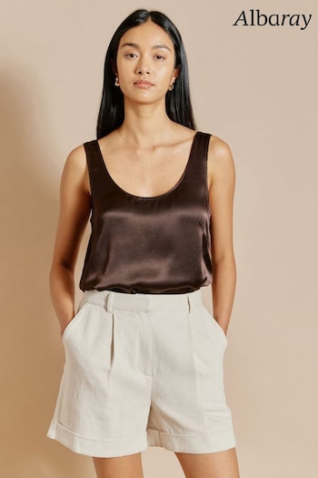 Albaray Satin Scoop Neck Brown Vest Top (E02965) | £59