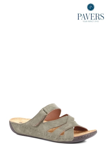 Pavers Green Ladies Touch Fasten Mules (E03001) | £30