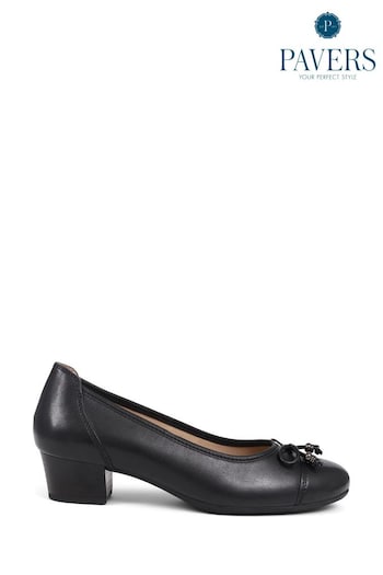 Pavers Leather Block Heel Court Black Shoes (E03004) | £45