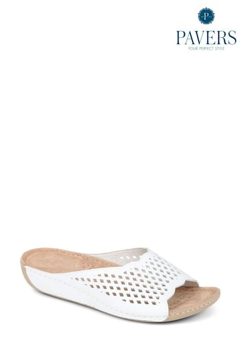 Pavers Perforated Mule White Sliders (E03017) | £30