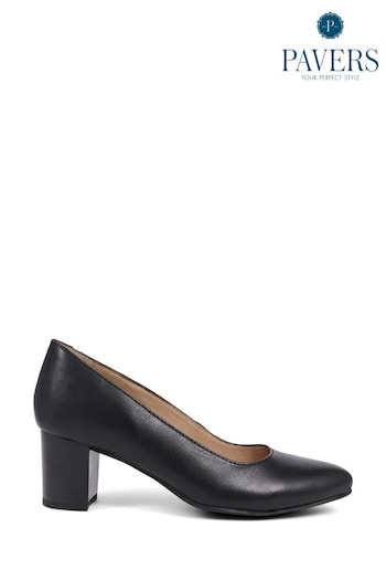 Pavers Heeled Leather Court Black Shoes (E03027) | £45