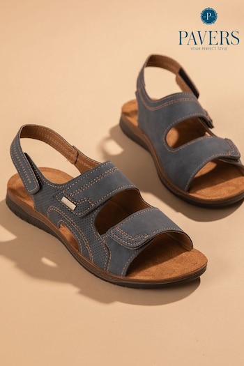 Pavers Blue Triple Strap Touch Fasten Sandals (E03041) | £30