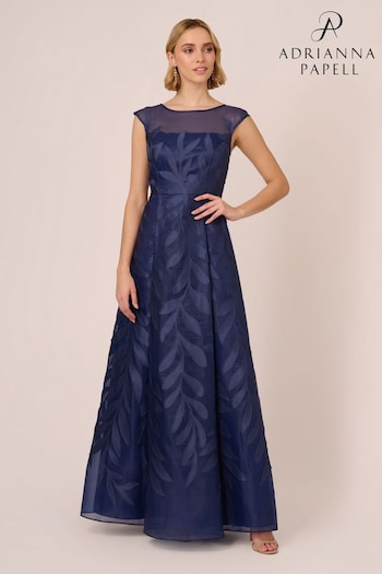 Adrianna Papell Blue Applique Organza Long Gown (E03060) | £349