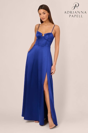 Adrianna Papell Blue Liquid Satin Dress (E03071) | £265