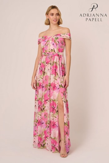 Adrianna Papell Pink Printed Off-Sholder Dress (E03072) | £289