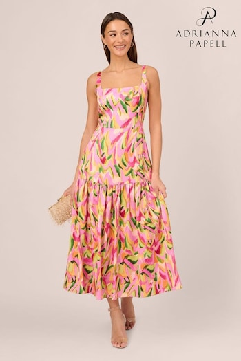 Adrianna Papell Pink Printed Midi Dress (E03079) | £215