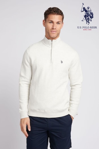 U.S. Polo Assn. Mens Classic Fit Grey Herringbone 1/4 Zip Sweatshirt (E03112) | £70