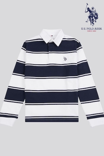 U.S. Polo Pique Assn. Boys Striped Rugby White Shirt (E03566) | £50 - £60