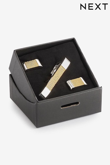 Two Tone Textured Cufflink and Tie Clip Set (E03801) | £18