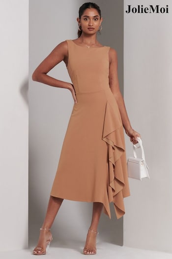 Jolie Moi Brown Haylen Frill Detail Midi Dress (E03828) | £68